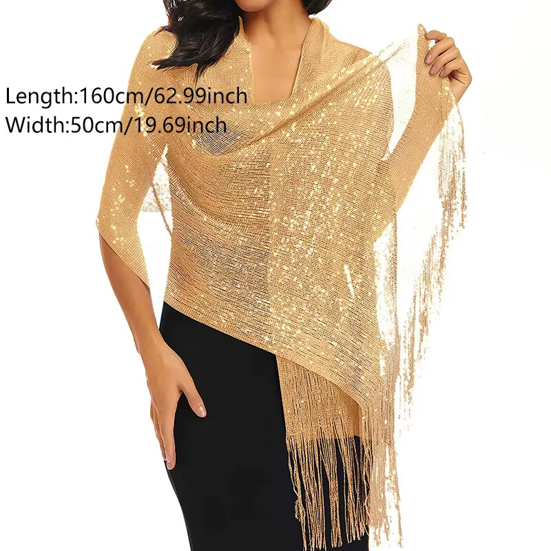 Fil d'or Gland Écharpe Châle Pour Les Femmes De Luxe Paillettes Argent Foulards Dames À La Mode Simple Partie Châles 160*50cm