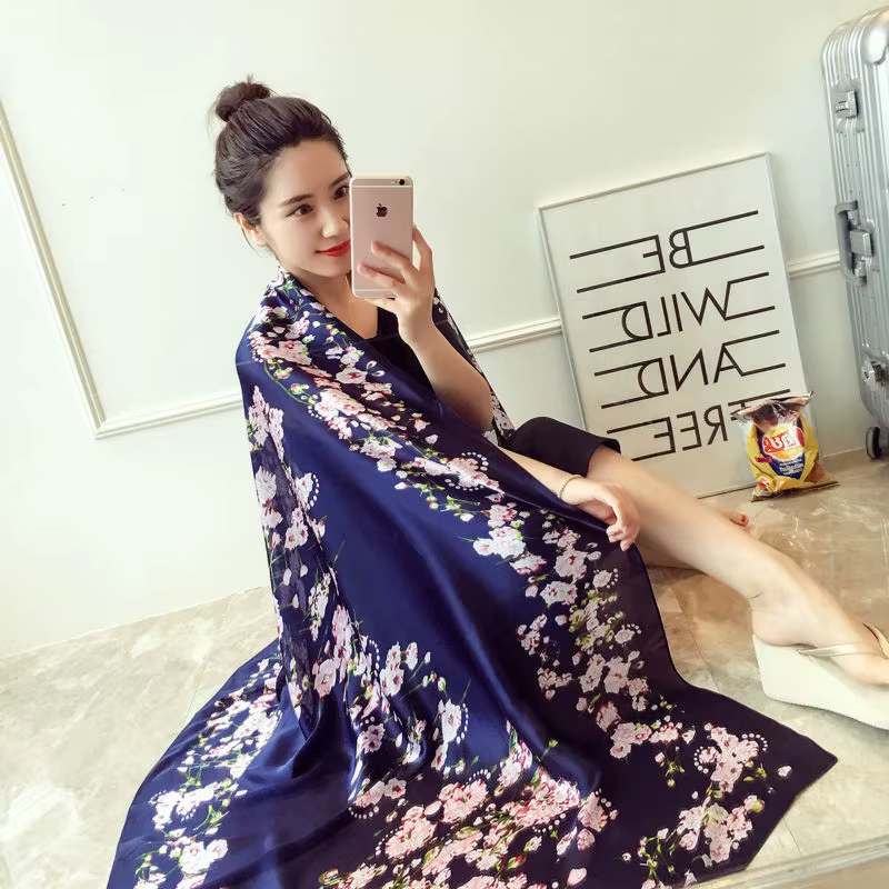 100% Foulard en soie naturelle femmes marque de luxe impression numérique fleurs