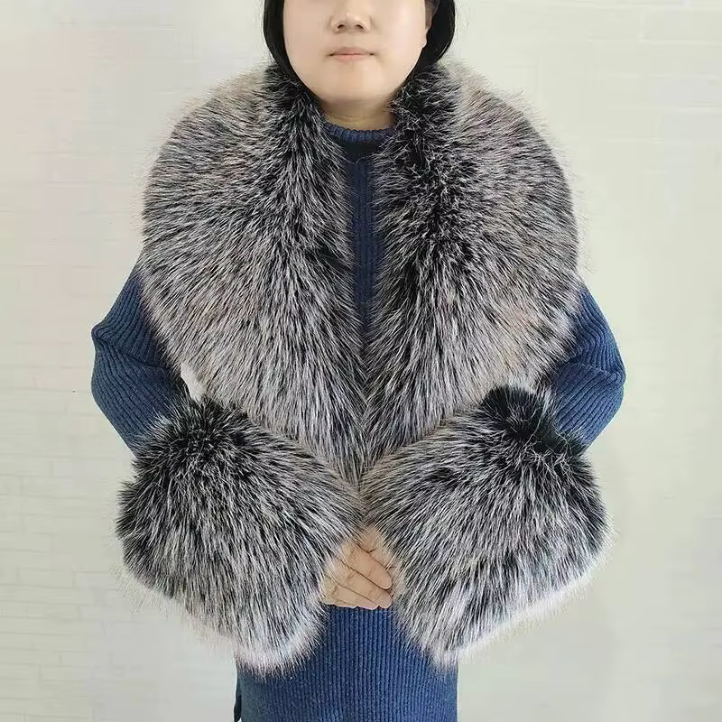 Grande écharpe d'hiver en fausse fourrure de renard pour femme