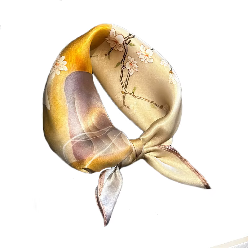 100% foulard en soie femmes carré fleur de prunier imprimé foulards Wrap