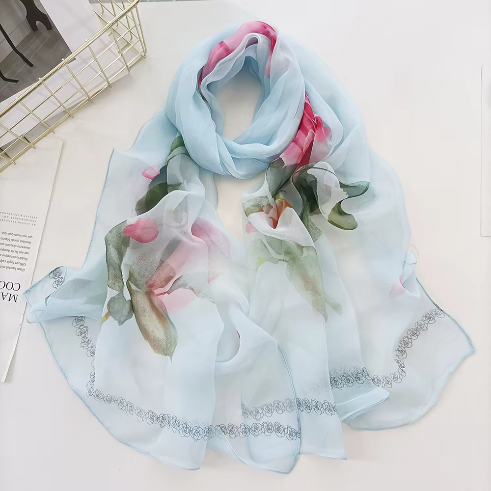 Écharpe en mousseline de soie saphir pour femme