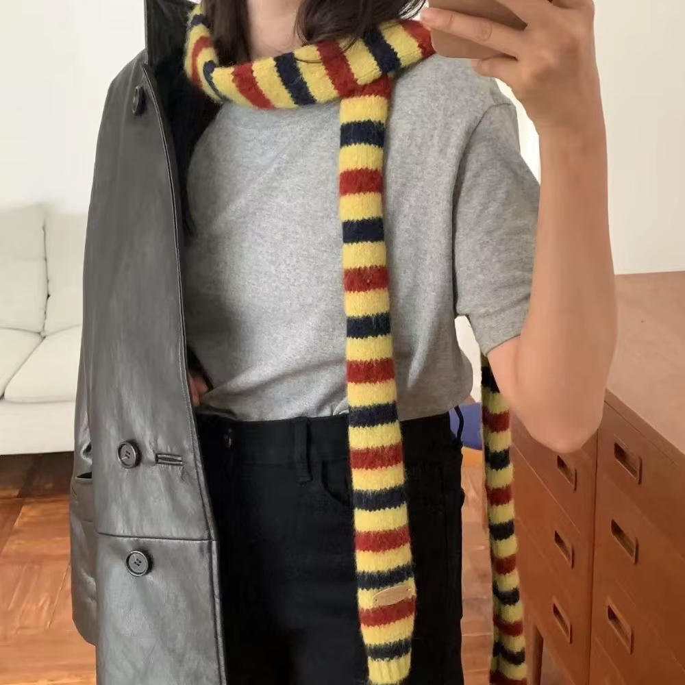 Foulard Long à rayures noires et grises pour femmes