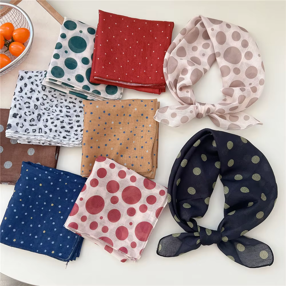 Coton lin 58cm écharpe carrée femmes foulard fleur imprimé géométrique