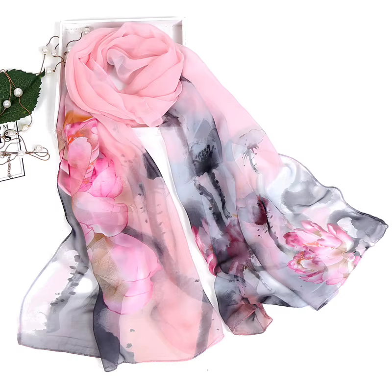 Écharpe en soie florale pour femmes