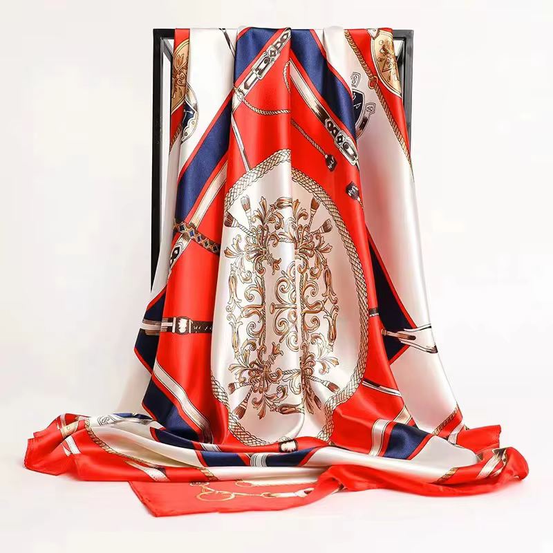 Mouchoirs cheveux foulard en soie 90*90 cm imprimé Satin grand carré foulards