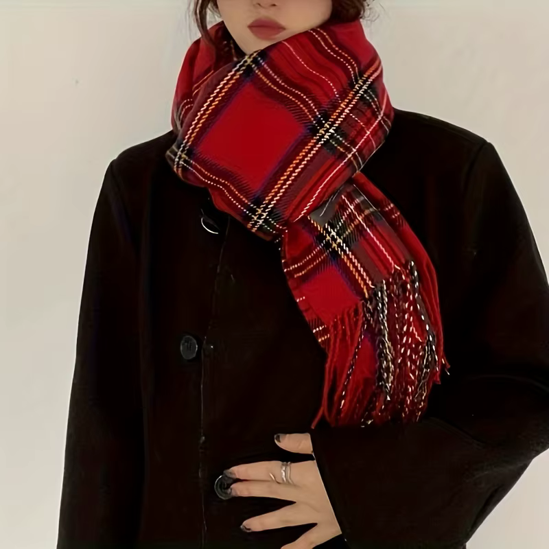 Écharpe à pampilles Tartan rouge