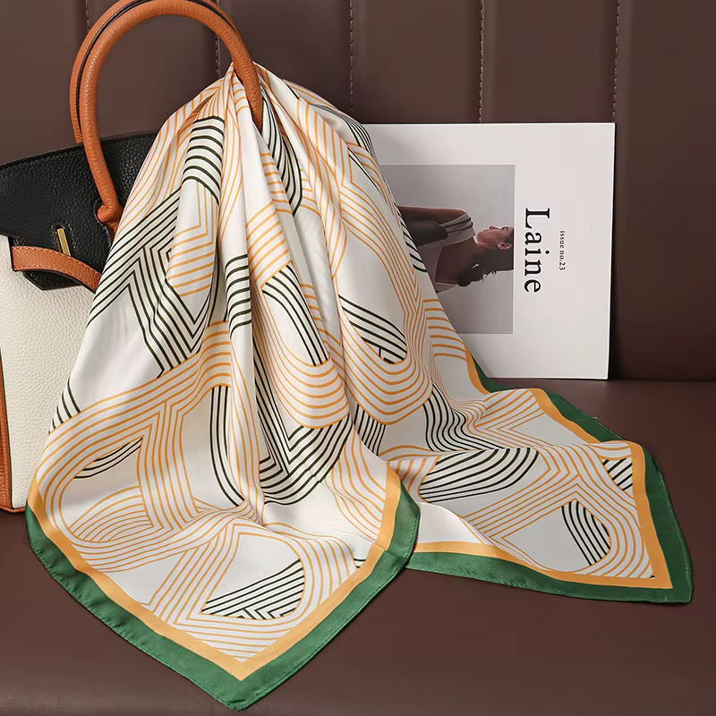 Foulard carré en Satin de soie imprimé de luxe pour femmes