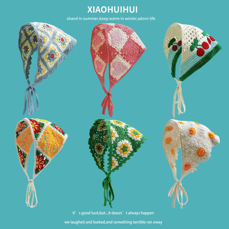 Nouveau foulard de cheveux triangulaire tricoté à la main rétro français pour les femmes printemps été voyage Photo