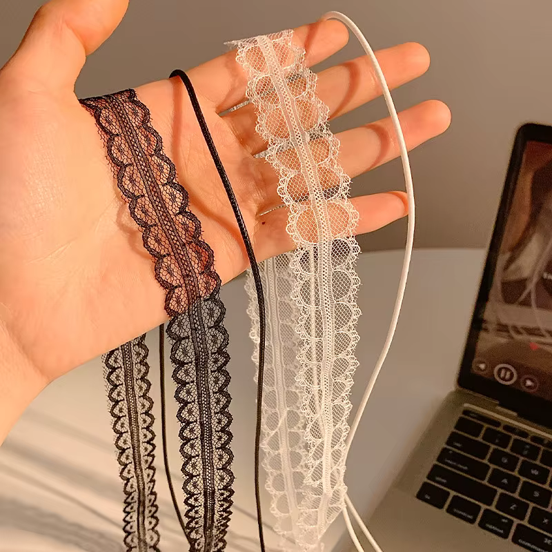 Mode coréenne douce dentelle écharpe nœud papillon cravates femmes été mince maille fleur longue petite