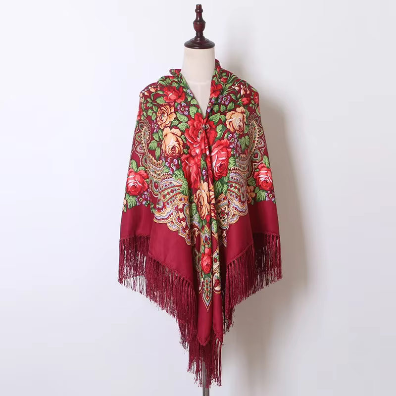 160*160 cm femmes russe National écharpe dame gland imprimé fleuri foulard enveloppes Babushka Bandana plage voyage ombre châles