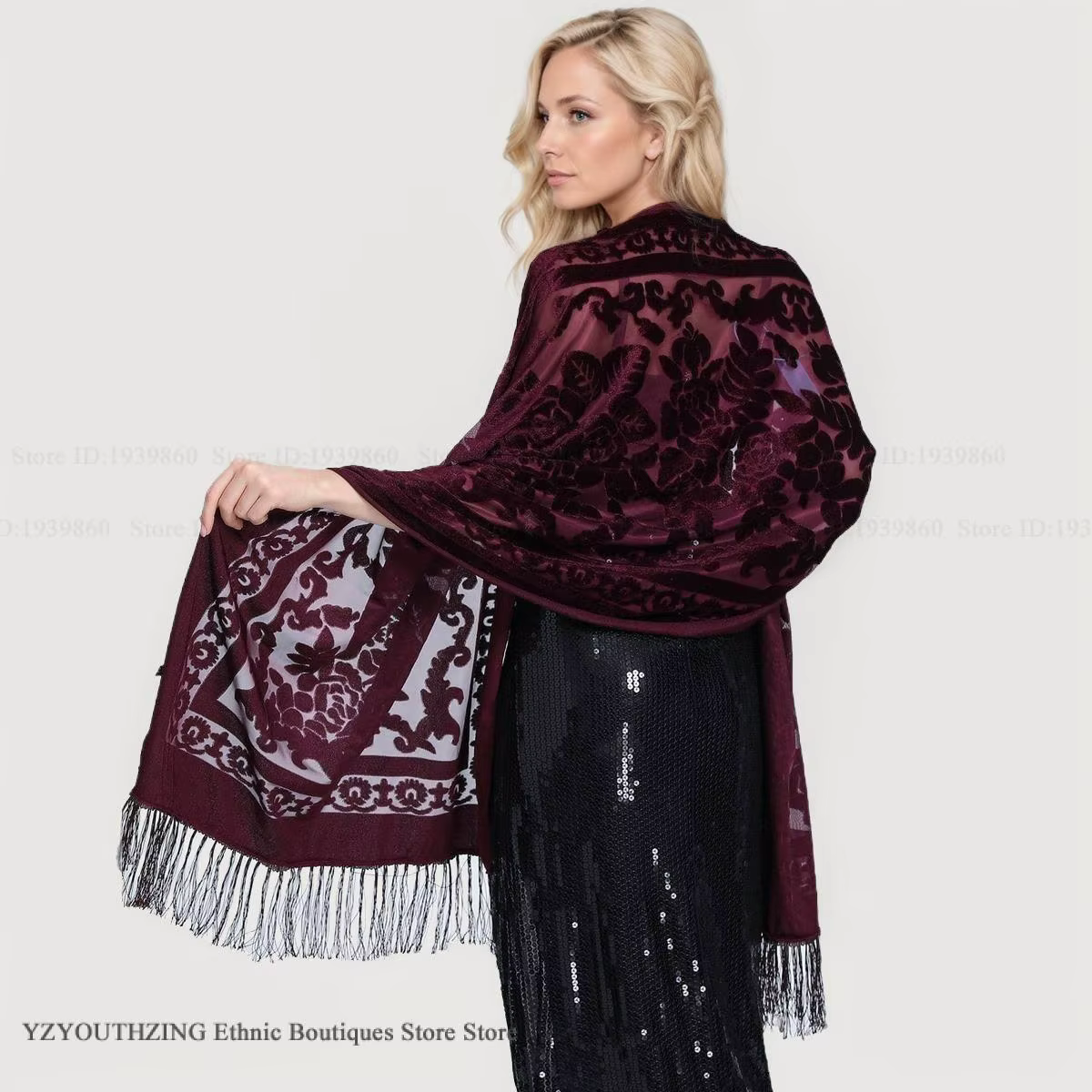 Femmes velours écharpe châle femme longue Jacquard foulards Noble