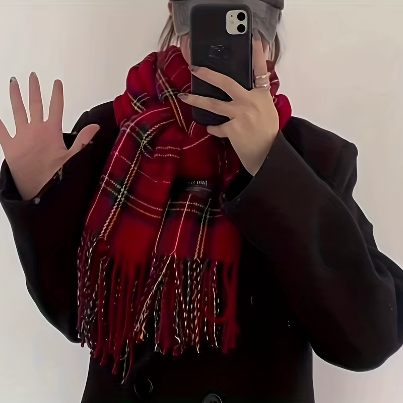 Écharpe à pampilles Tartan rouge