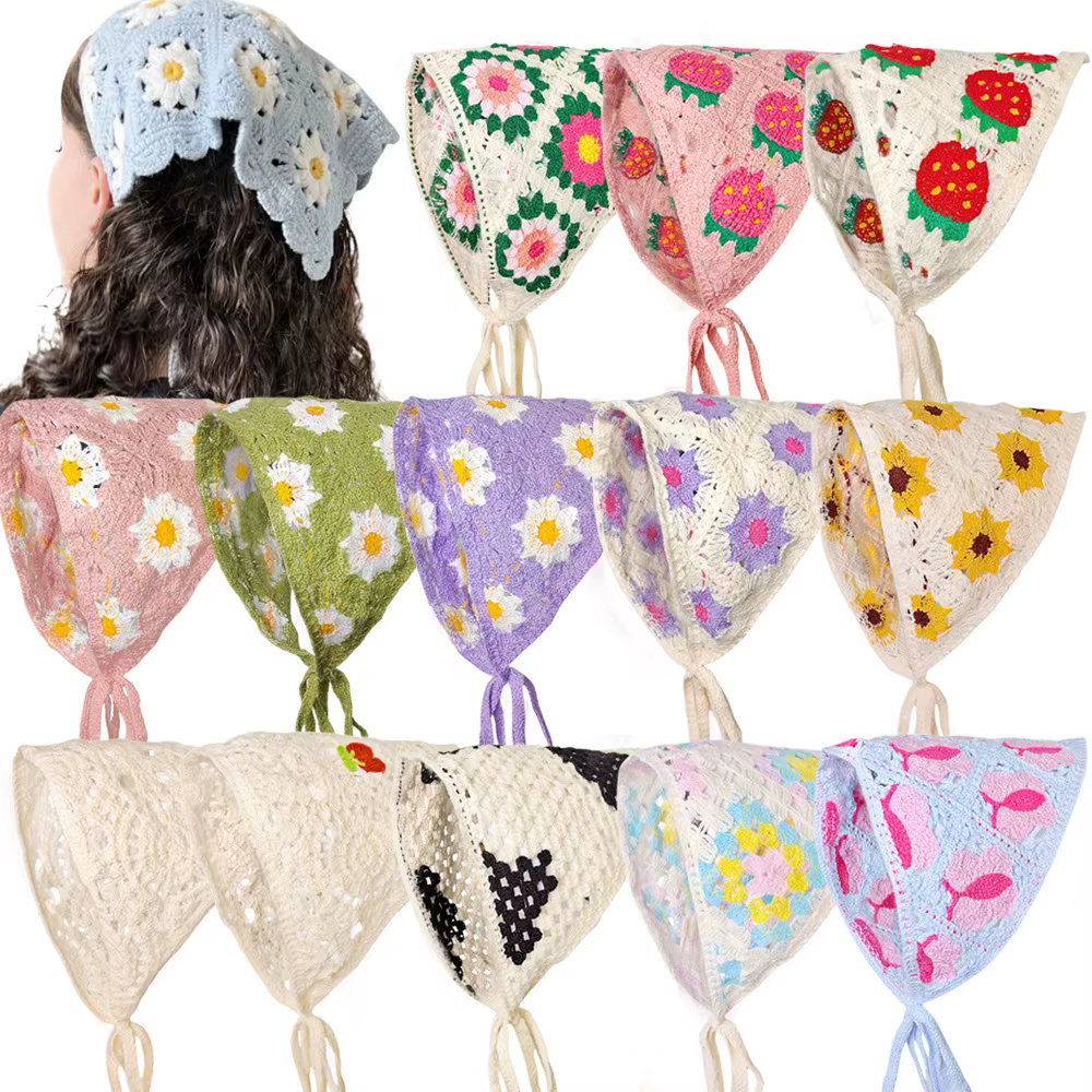 1 pièces foulard de cheveux pour femmes à la mode doux style rustique tricoté fleur