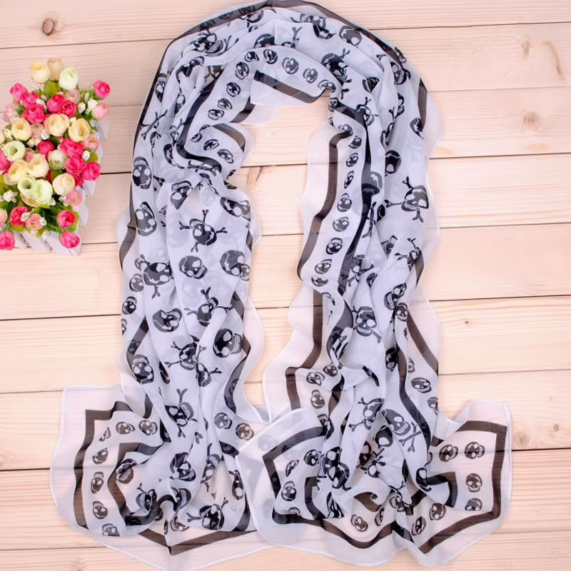 Foulard en Chiffon Georgette Imprimé Crâne pour Femme 150*50cm