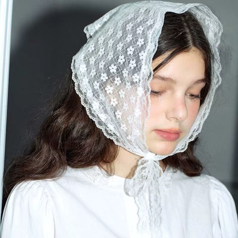 Femmes Style campagnard français dentelle maille Triangle écharpe printemps été Floral cheveux