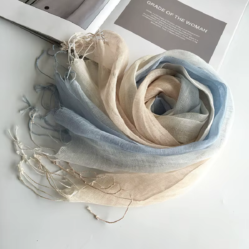 Écharpe pour femme printemps/été 100% lin dégradé de couleur
