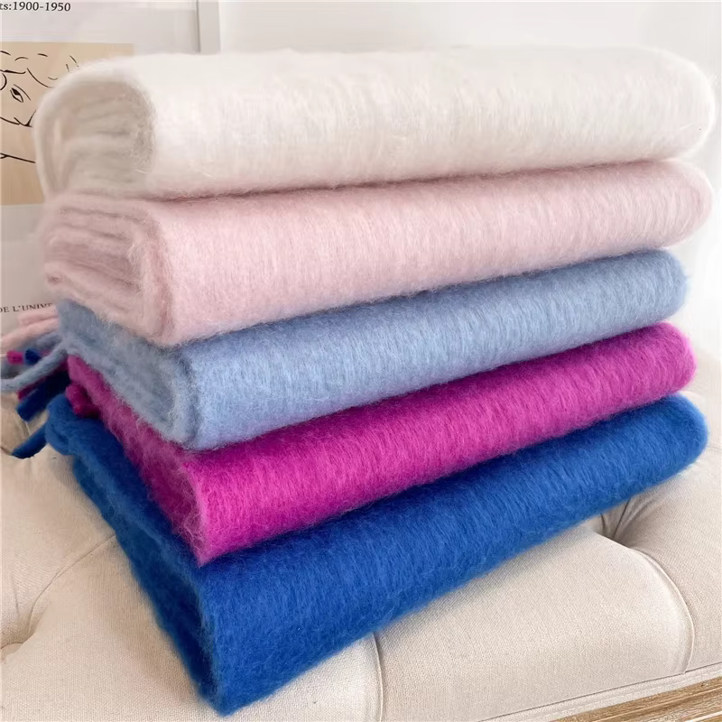 Écharpe Mohair couleur unie polyvalente hiver chaud