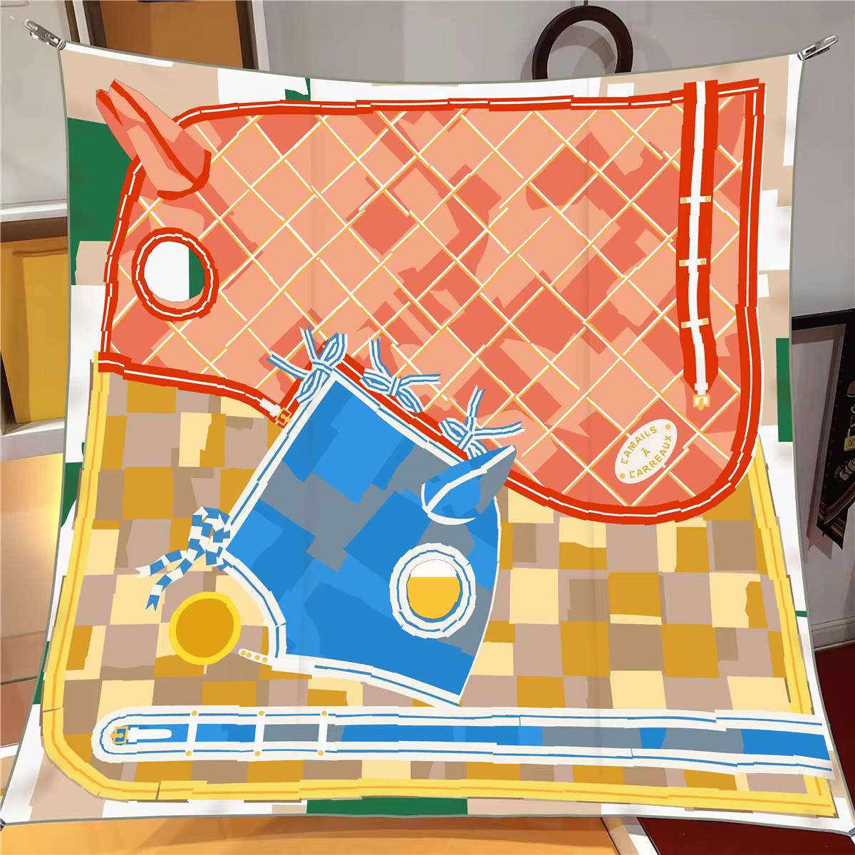 Foulard en soie sergé châle marque de luxe Plaid tête de cheval imprimé
