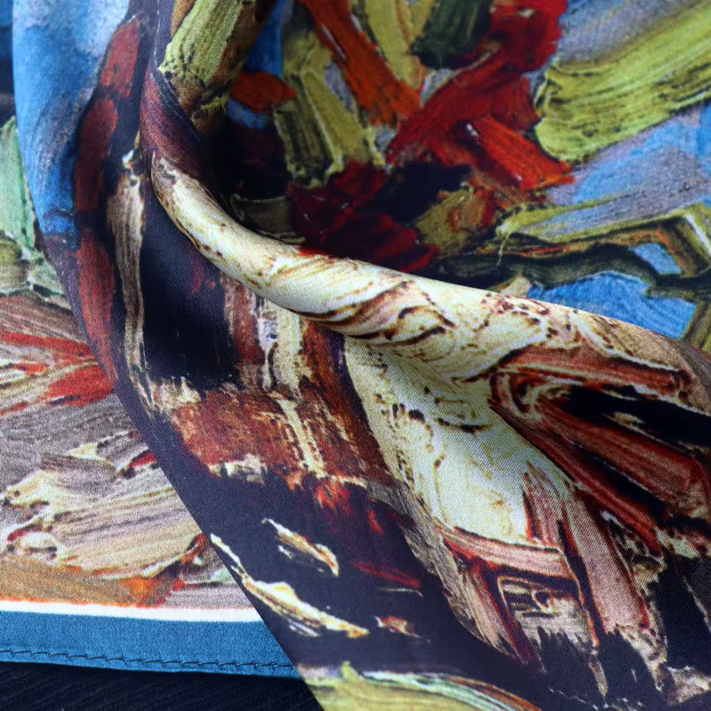 Vangogh peinture à l'huile Gladiolus imprimé écharpe femme luxe vraie soie Bandana Foulard carré