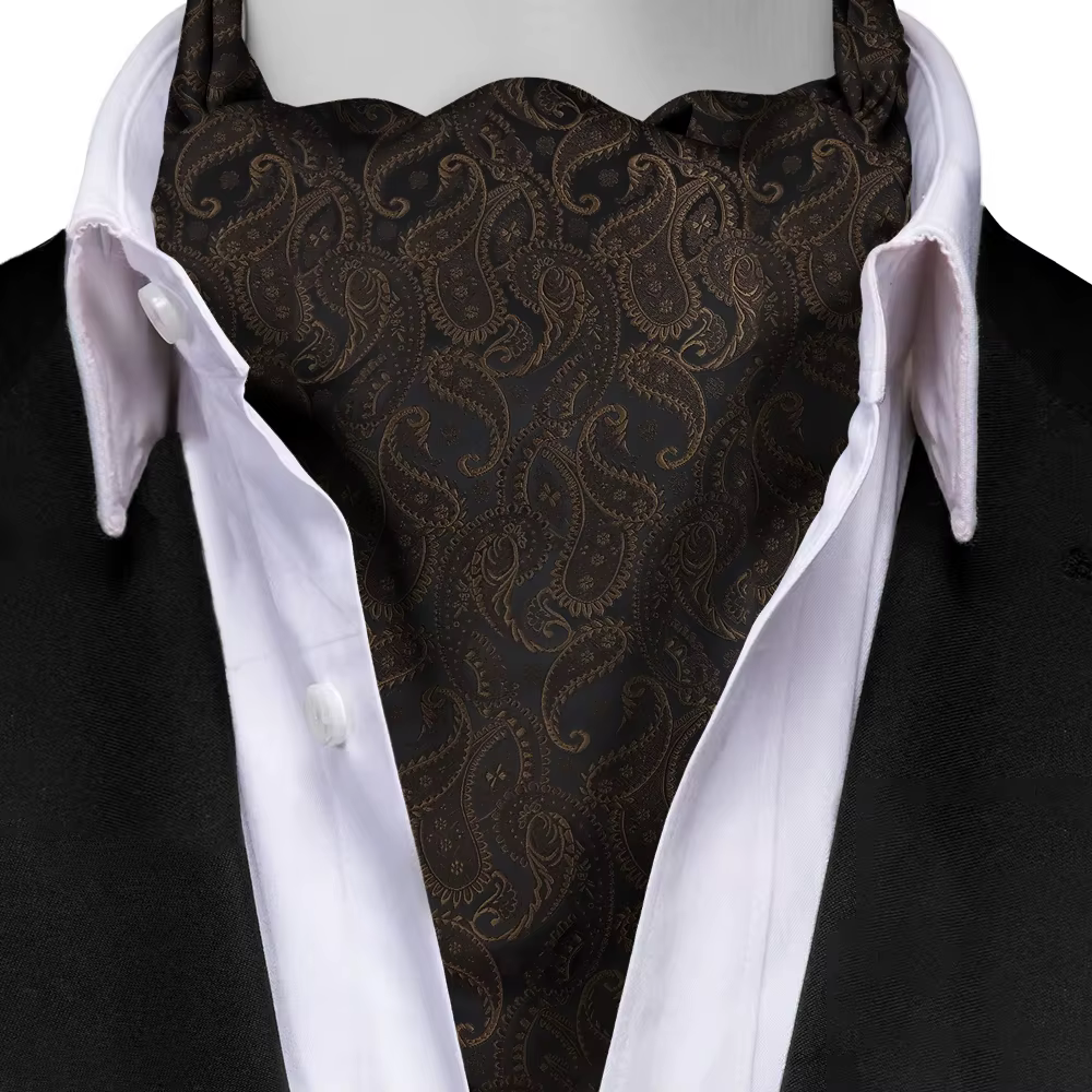 Jacquard marron Paisley cajou cravate formelle Ascot Scrunch auto britannique Gentleman écharpe Polyester