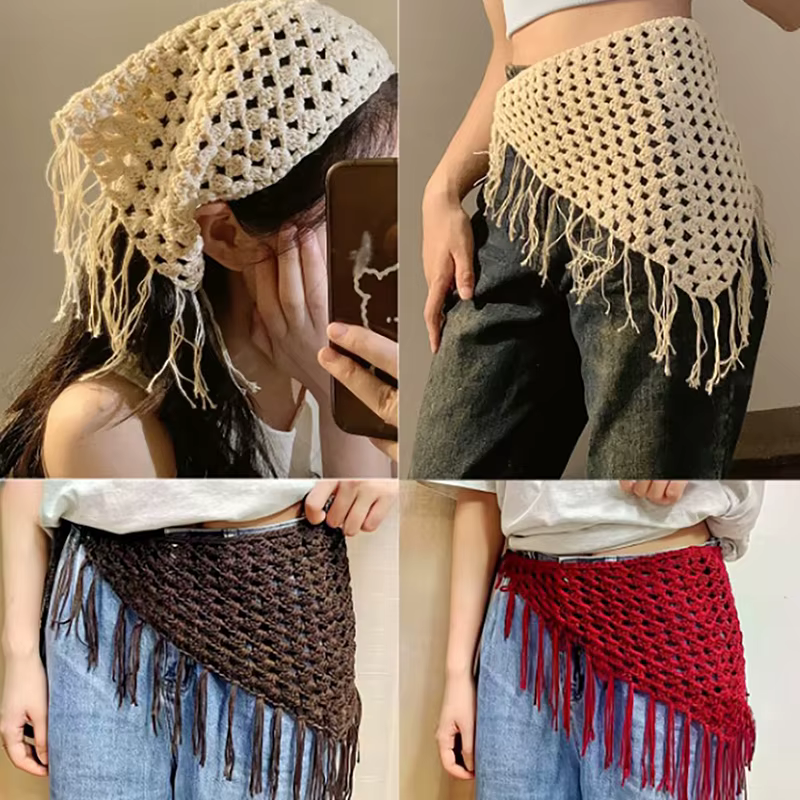 Écharpe triangulaire à franges Y2K pour femmes