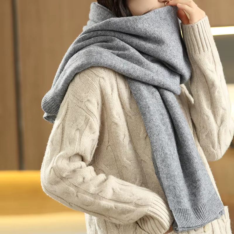 Châle en tricot de laine mérinos pour femmes, cardigan de printemps, écharpe de document solide, châle de style coréen, élégant et doux, nouveau et à la mode, 100%