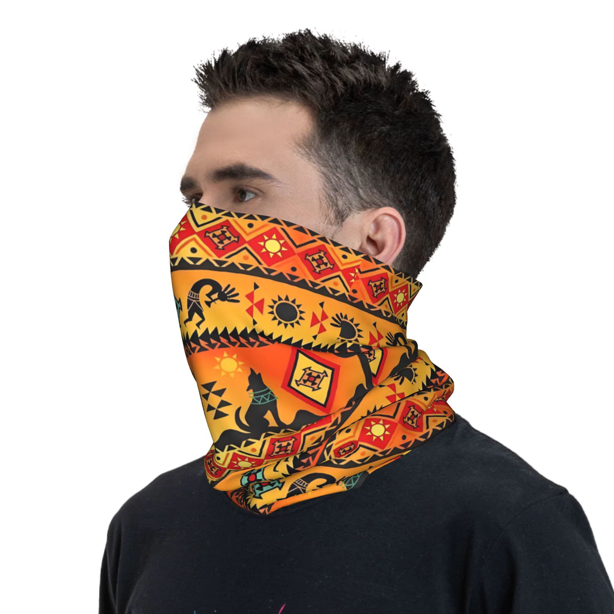 Kokopelli – cache-cou Bandana personnalisé pour hommes et femmes, écharpe enveloppante, Vintage, imprimé ethnique aztèque, cagoule plus chaude
