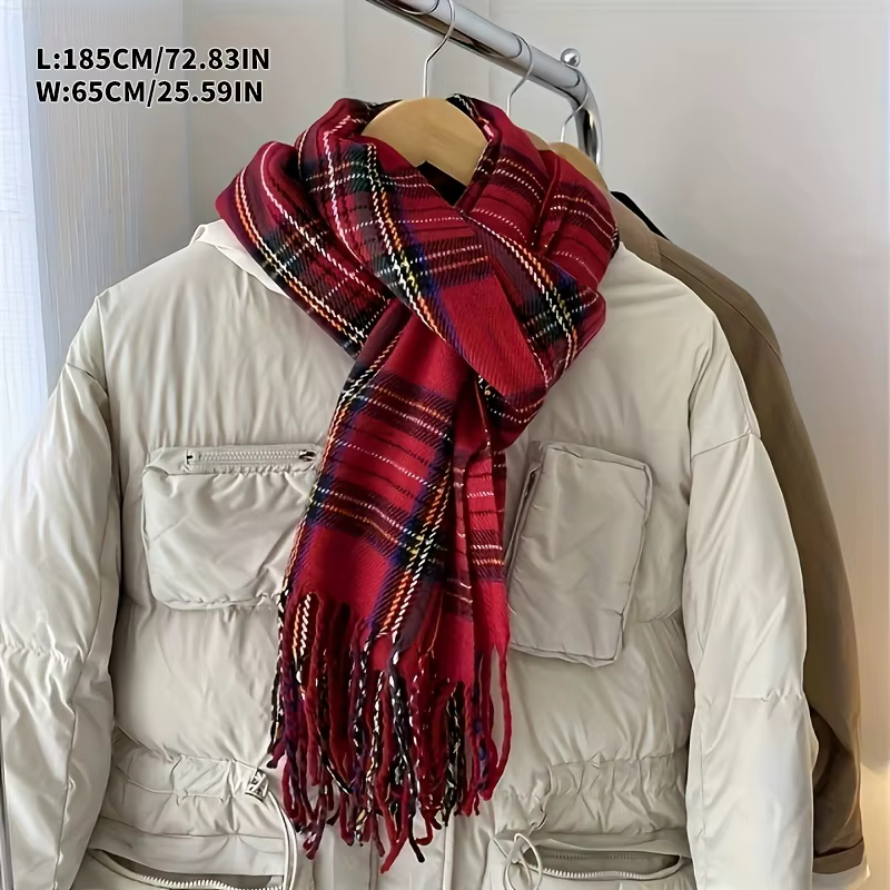 Écharpe à pampilles Tartan rouge