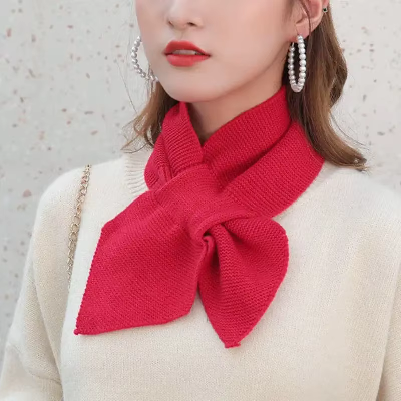 Femmes coréennes nœud papillon croix tricot anneau cou foulards mode femme automne hiver couleur unie élastique laine douce écharpe chaude