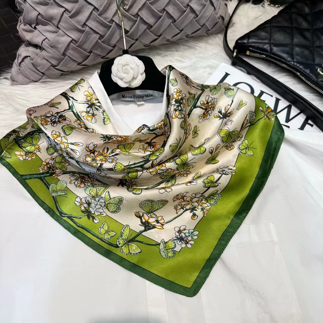 Beige vert femmes 100% foulard en soie