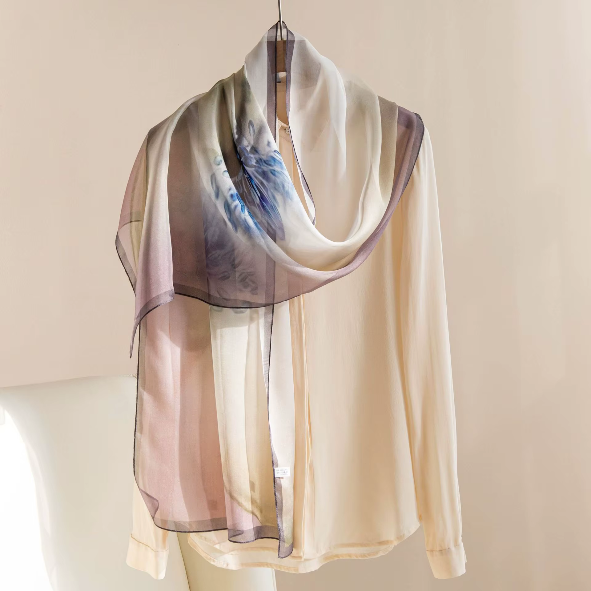 Pure soie longue écharpe haut de gamme sensation été mince imprimé châle femmes foulard