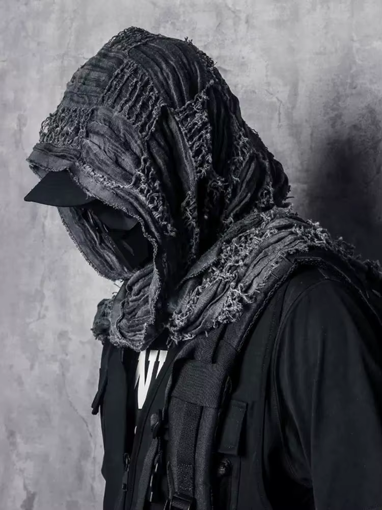 Techwear tactique Hip Hop Punk écharpe hommes femmes lavé Vintage déchiré trou Bufanda extérieur écharpes décontractées