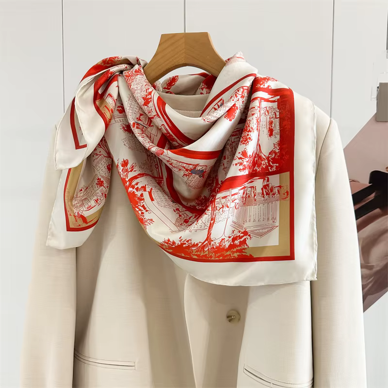 Foulard en Soie Rouge de Luxe 90cm Carré