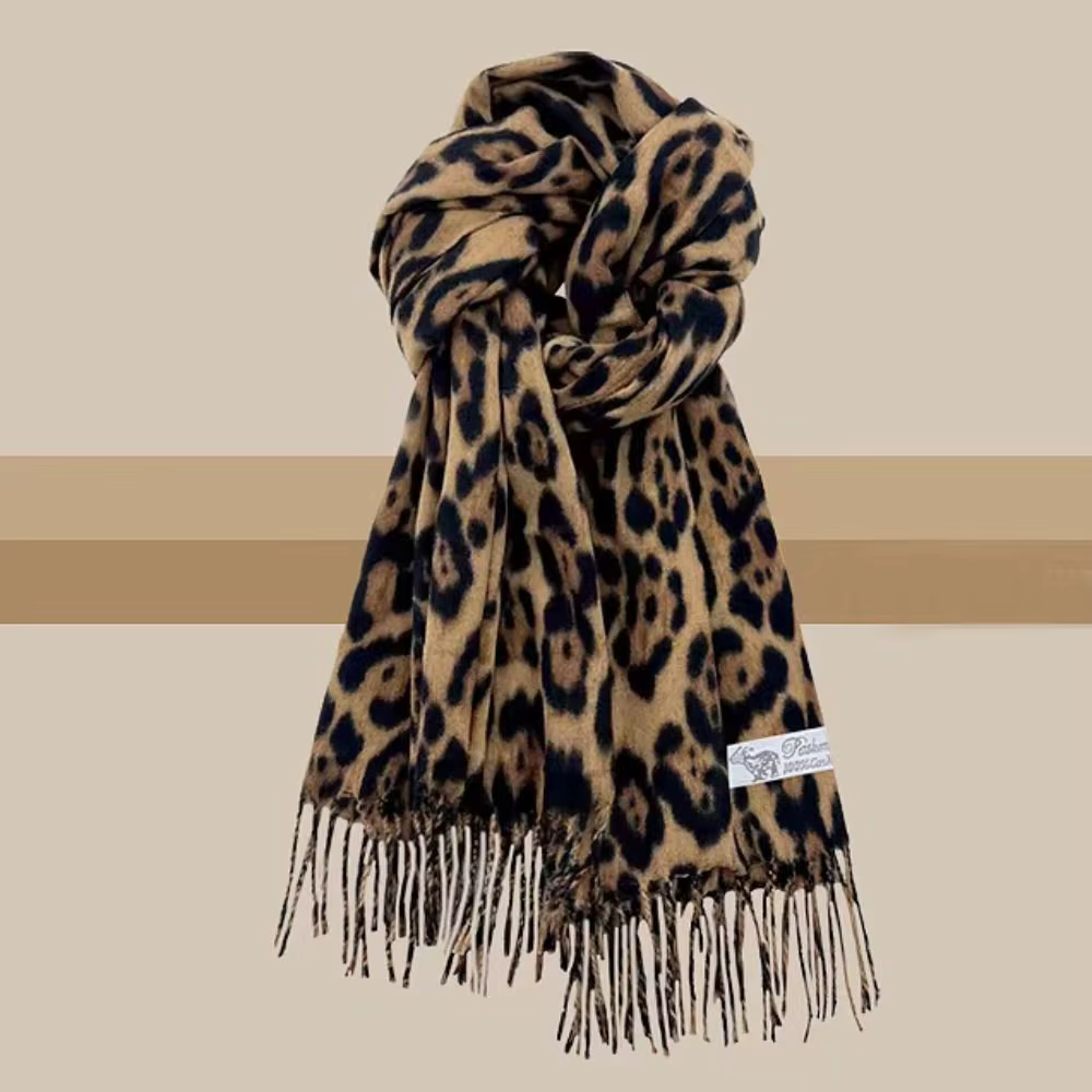Mode léopard glands châle Imitation cachemire épaissi Foulard Pashmina Hijabs coupe-vent hiver chaud écharpe cou plus