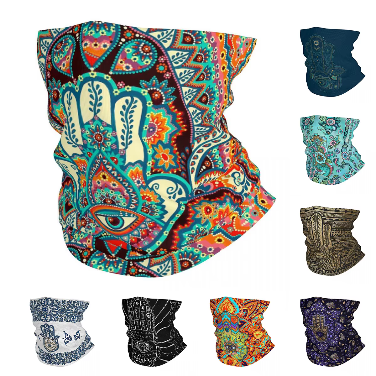 Hamsa main bohème Bandana cache-cou imprimé Hippie Mandala Paisley Boho masque écharpe cagoule Sports de plein air adulte coupe-vent
