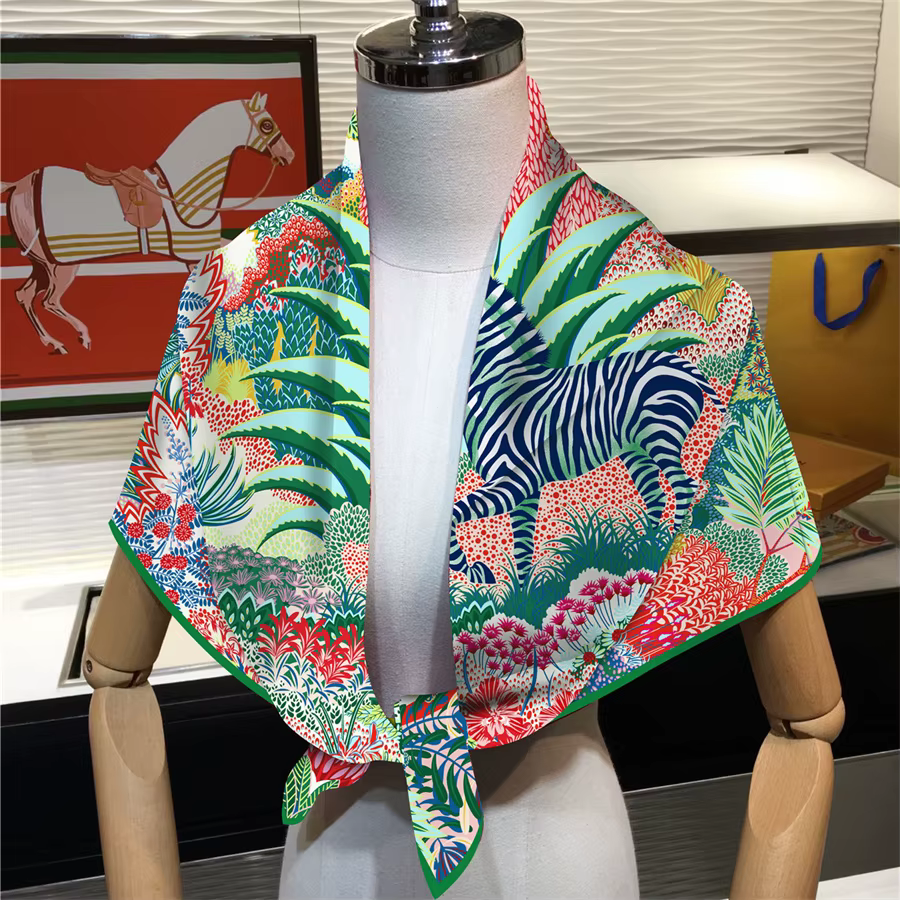 Foulard en soie femmes forêt zèbre imprimé foulards carrés tête Echarpes