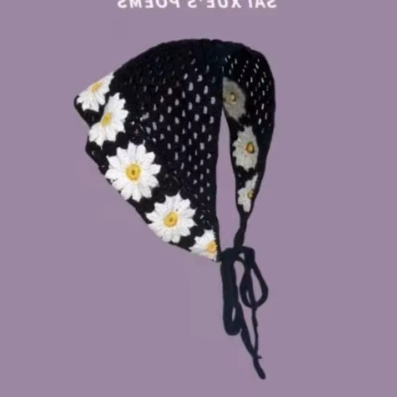 Women's Headscarf Dopamine French Mint Mambo Style Knitted Flower Triangular