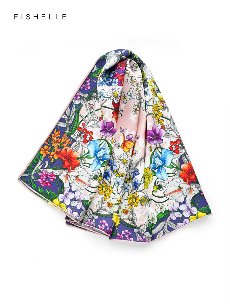 Foulards en sergé de soie bleue violette pour femmes
