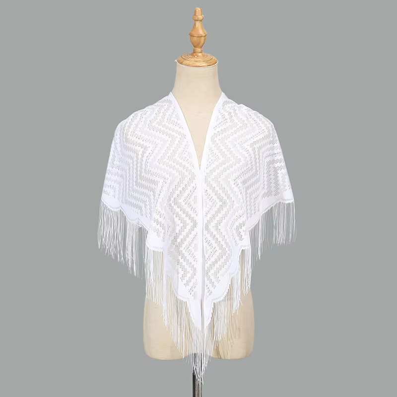 Écharpe triangulaire à pampilles en dentelle brodée tendance pour femme