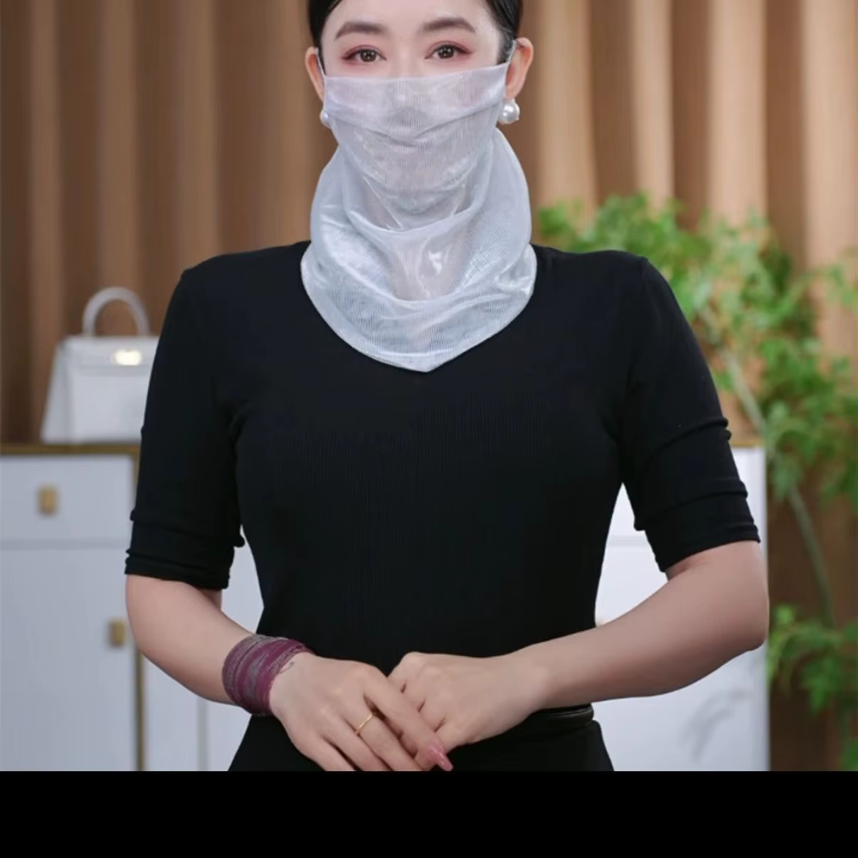 Écharpe de protection solaire avec cache-visage perlé pour femme