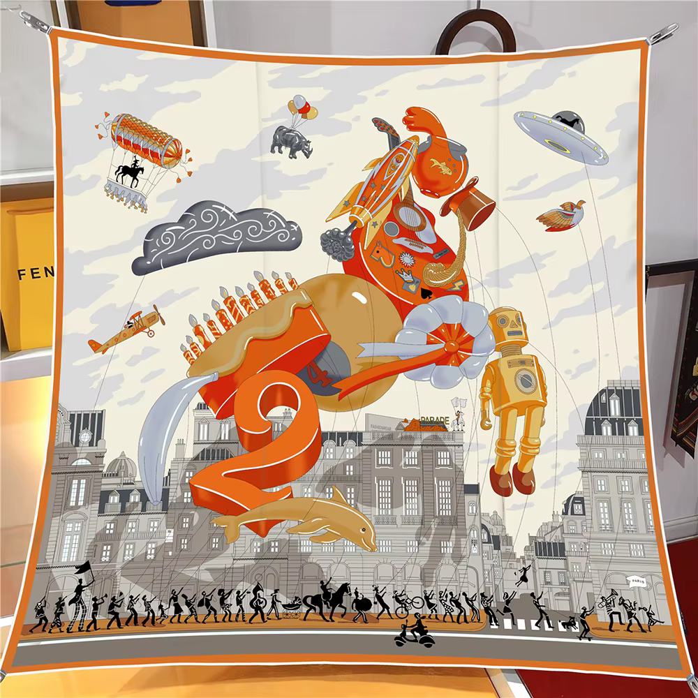 Foulard en soie sergé châle marque de luxe Fubao City Architecture