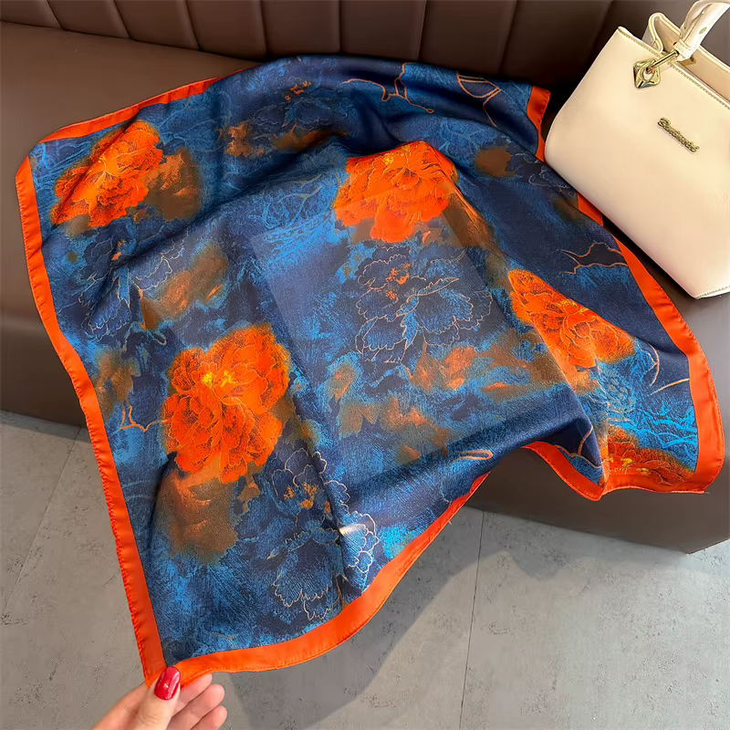 Foulard carré en Satin imprimé Floral Vintage pour femmes
