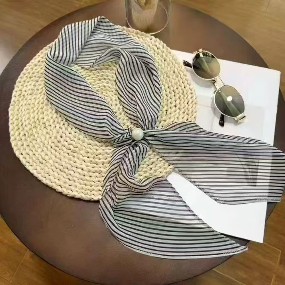 Écharpe décorative à rayures et perles pour femmes