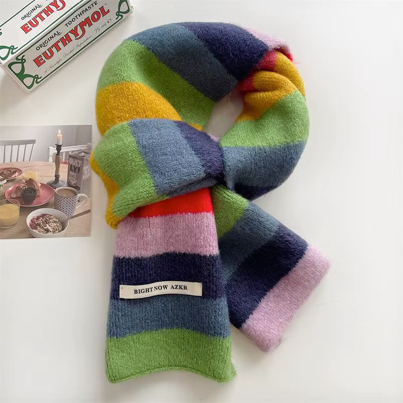 Écharpe Mohair à rayures arc-en-ciel pour hommes et femmes en hiver