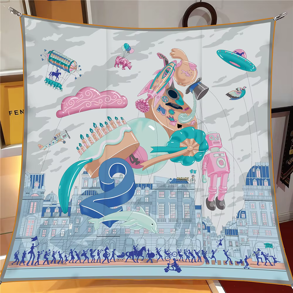 Foulard en soie sergé châle marque de luxe Fubao City Architecture