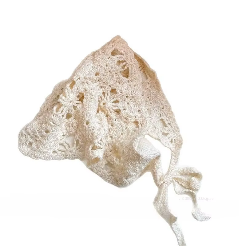 Mode tricoté foulard chapeau français Vintage fleur Triangle