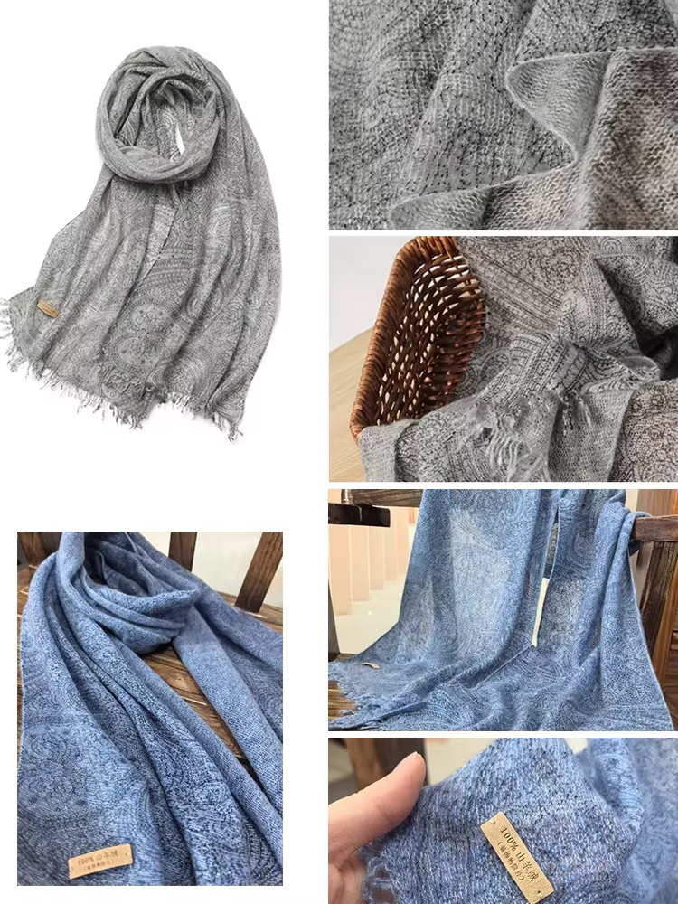 Femmes 100% bébé cachemire Paisley Eco impression châle enveloppement Pashmina grande écharpe polyvalente capot Super mince doux tricot 190x70 cm