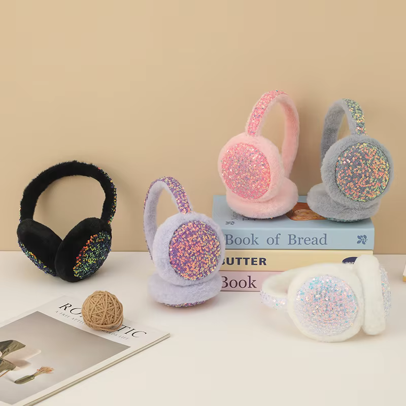 Cache-oreilles pour femmes coréen paillettes Dopamine Kawaii Verstaile peluche hiver velours coupe-vent pliable