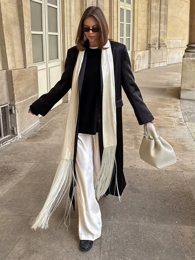 Nouvelle ceinture longue en satin à franges