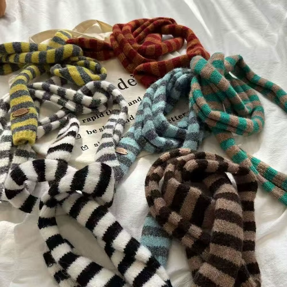 Foulard Long en coton à rayures noires et grises pour femmes